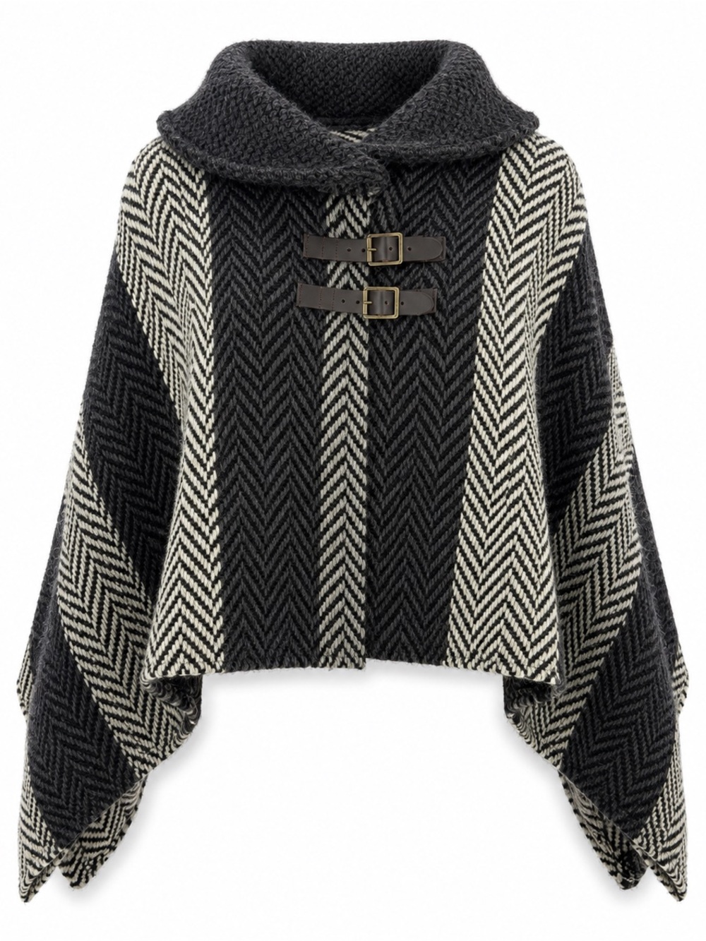 John Branigan Irish Wool Alpaca Herringbone Cowl Collar Cape Poncho